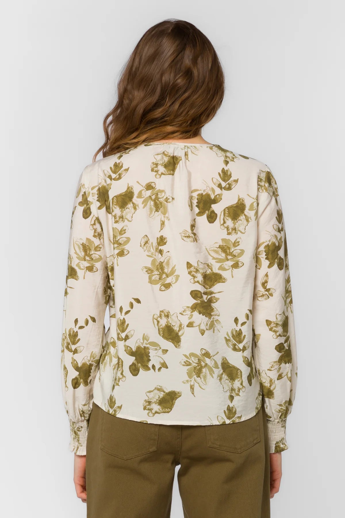 Long Sleeve Green Floral Work Top