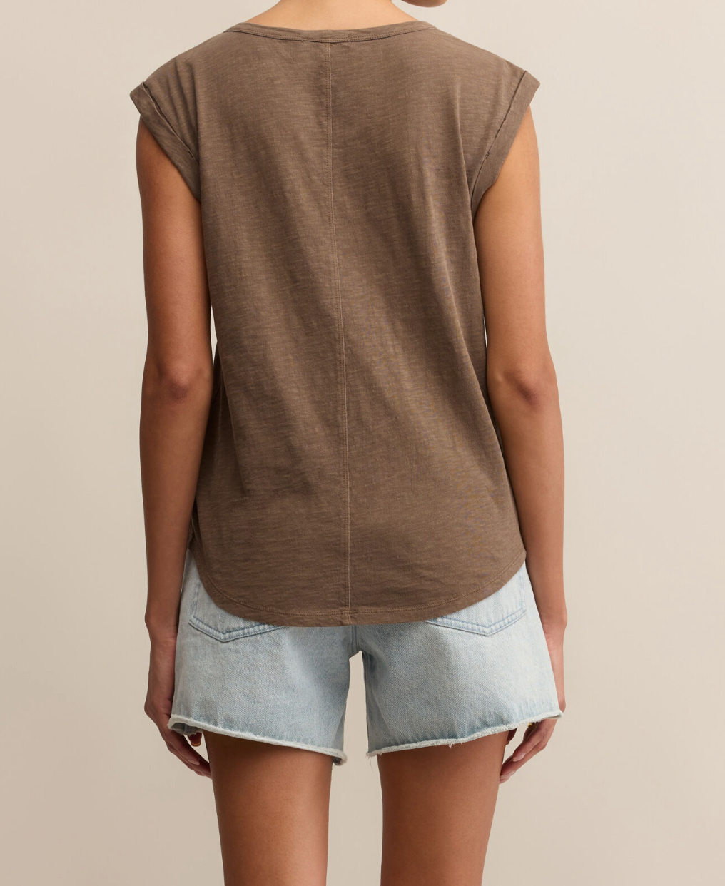 Brown Short Sleeve Scoop Neck Top