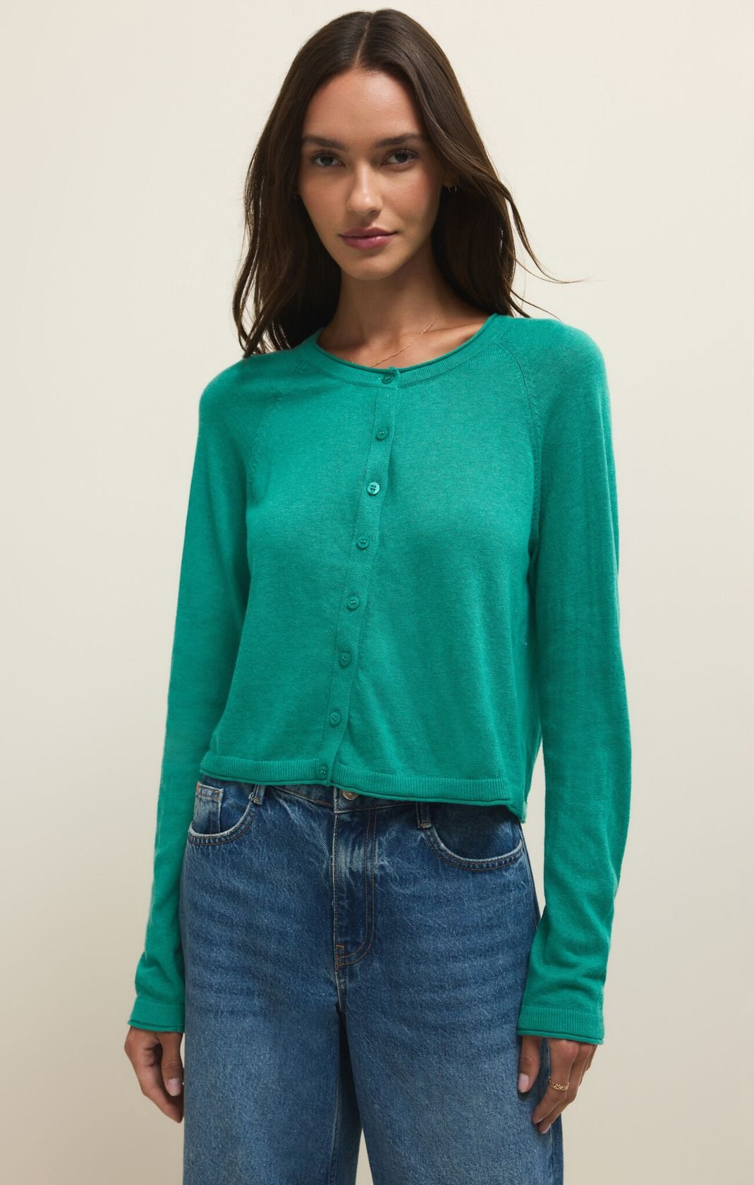 Green Button Front Lightweight Cardigan