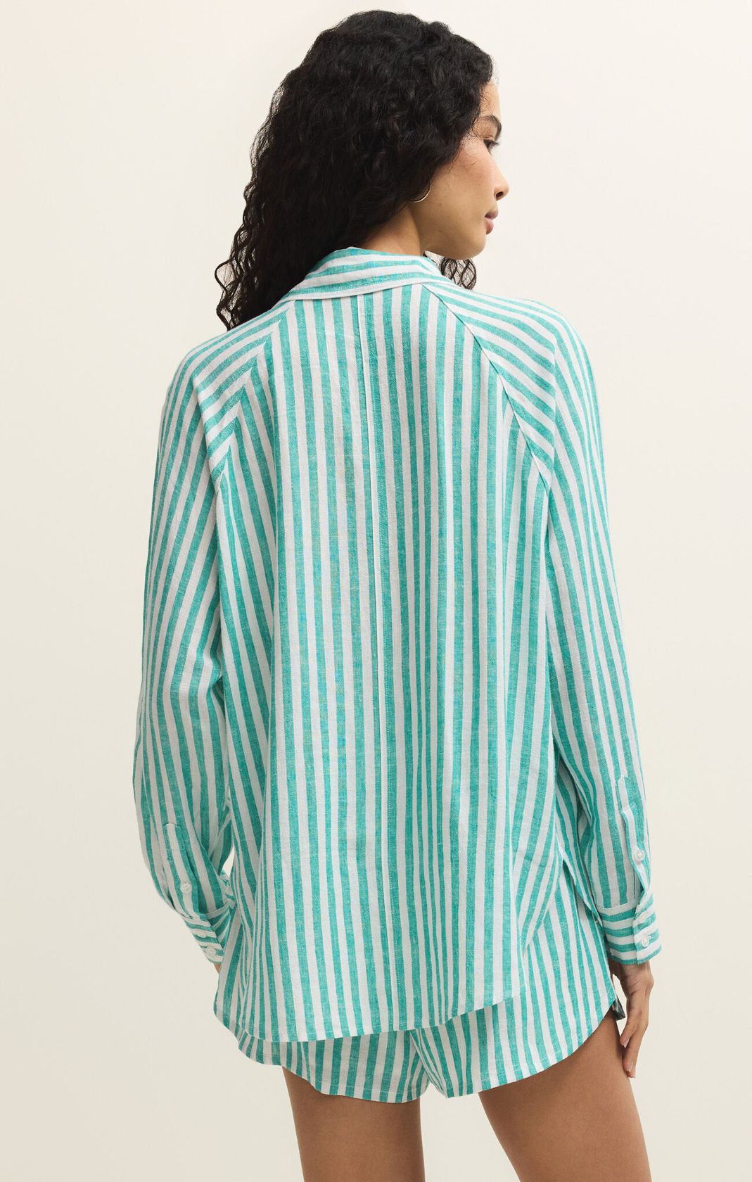 Green Striped Long Sleeve Button Up