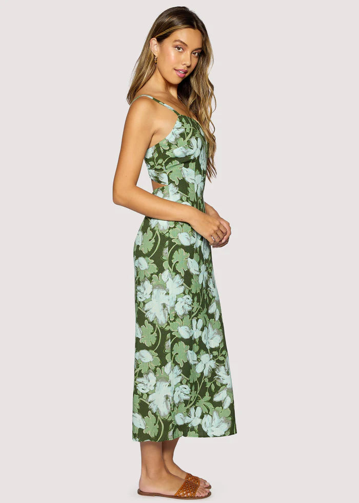 Green Floral Sleeveless Maxi Dress