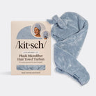 Rose & Lee Co Plush Microfiber Hair Towel Turban With Bow, Coastal Blue Hair