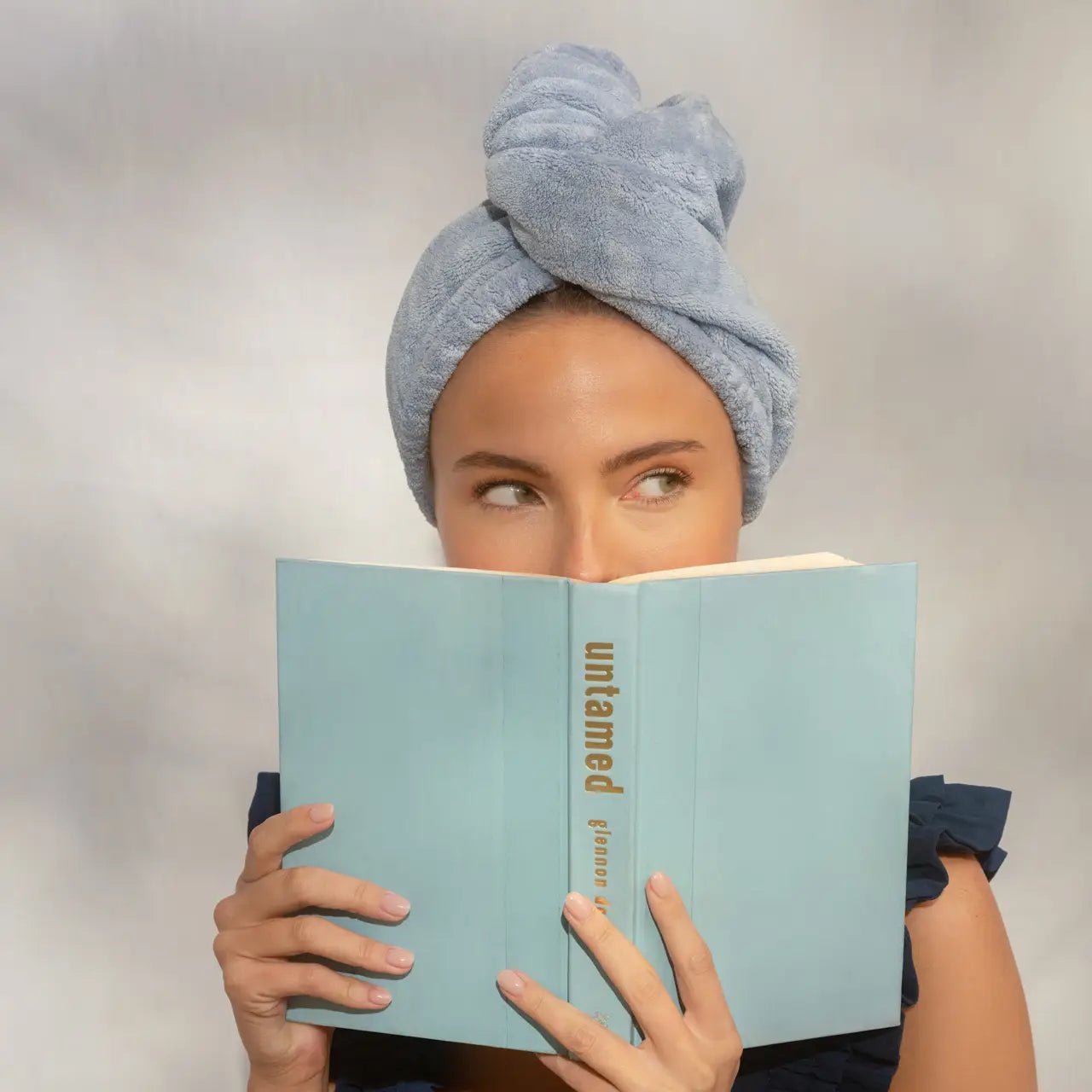 Rose & Lee Co Plush Microfiber Hair Towel Turban With Bow, Coastal Blue Hair