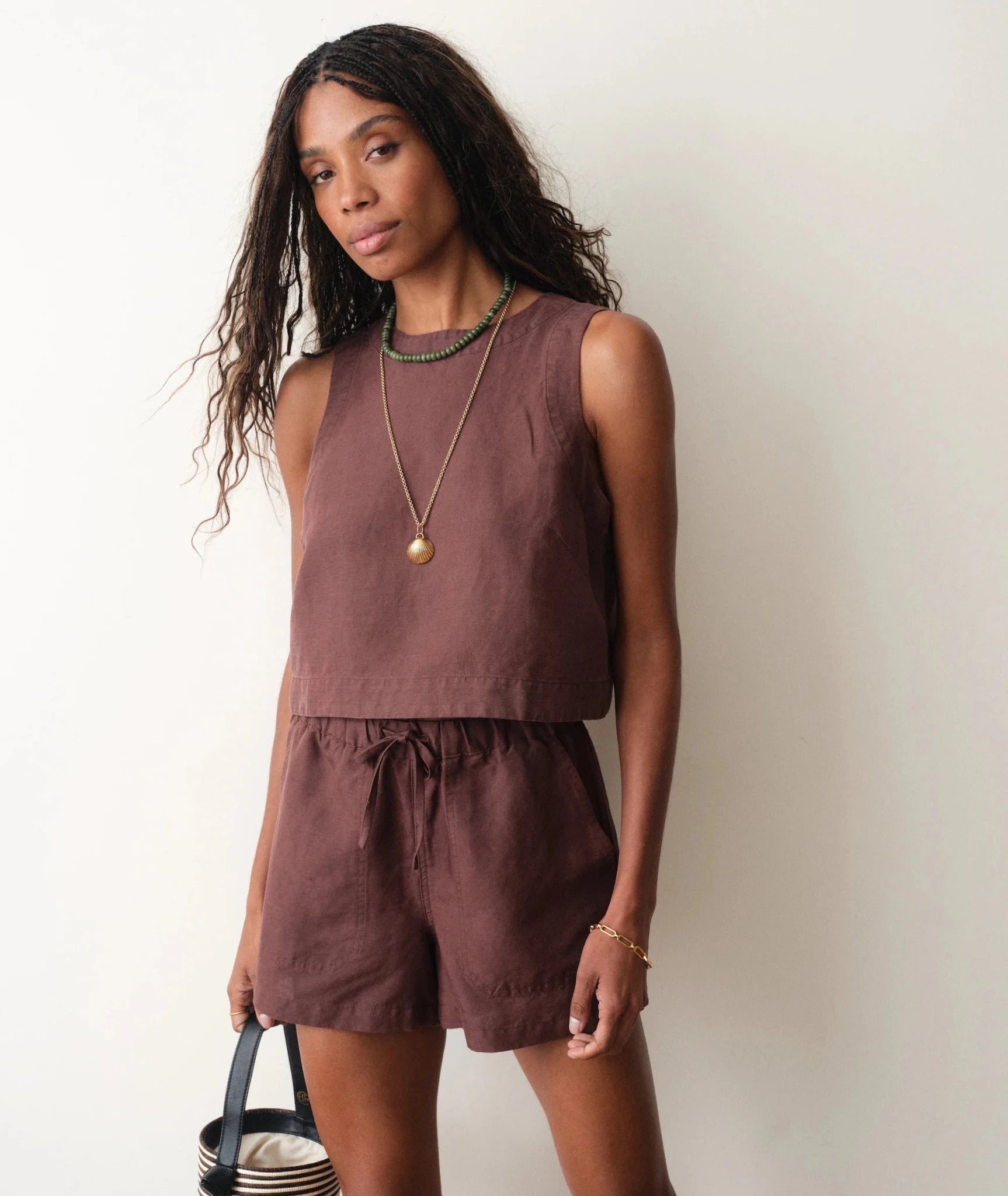 Rose & Lee Co Quinn Linen Tank, Chocolate by Marine Layer Tanks