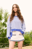 Blue Striped High Low Sweatshirt