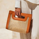 Rose & Lee Co Rattan Cane Weave Handbag, Brown Leather Bags