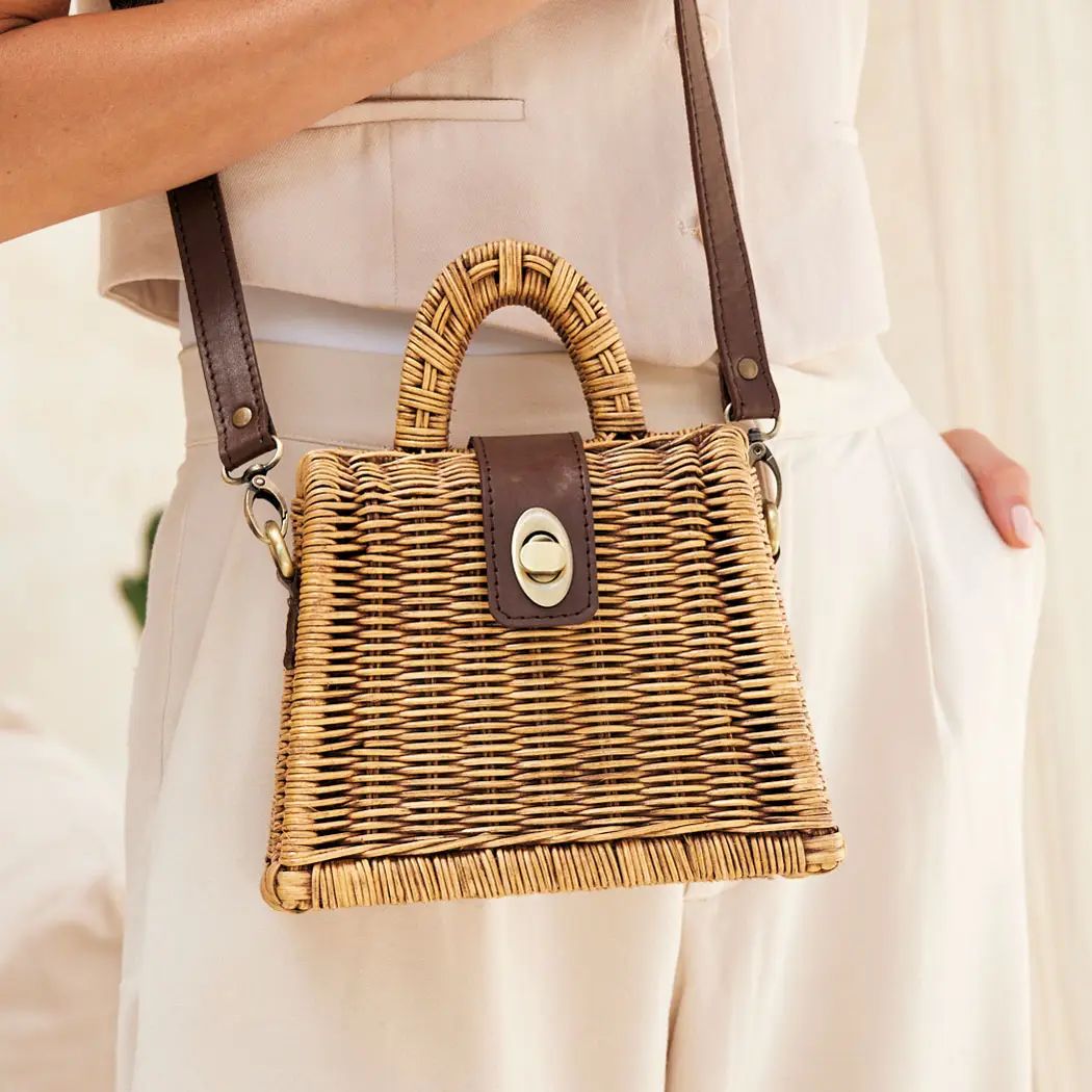 Rose & Lee Co Rattan Petite Handbag, Brown Bags
