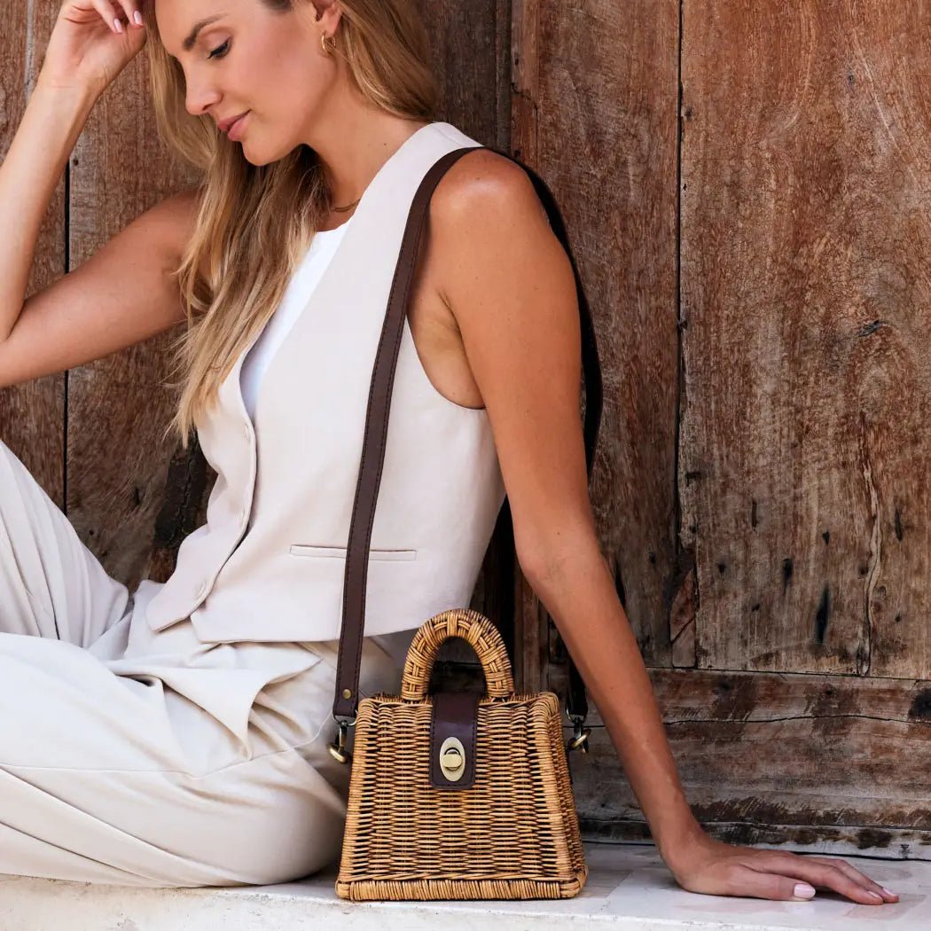 Rose & Lee Co Rattan Petite Handbag, Brown Bags