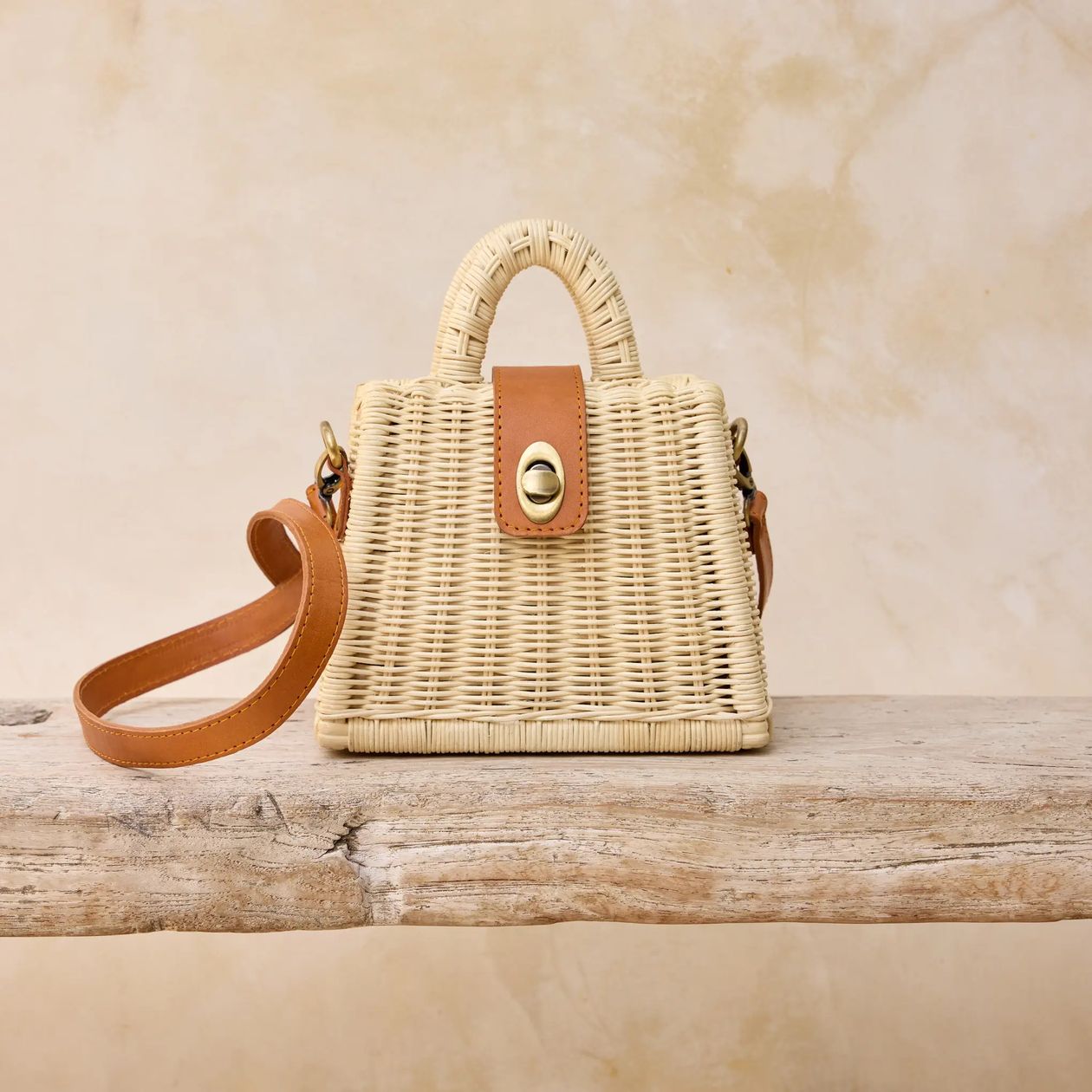 Rose & Lee Co Rattan Petite Handbag, Ivory Bags