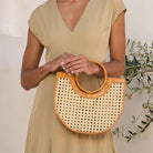 Rose & Lee Co Rattan Square Cane Weave Handbag, Brown Leather Bags