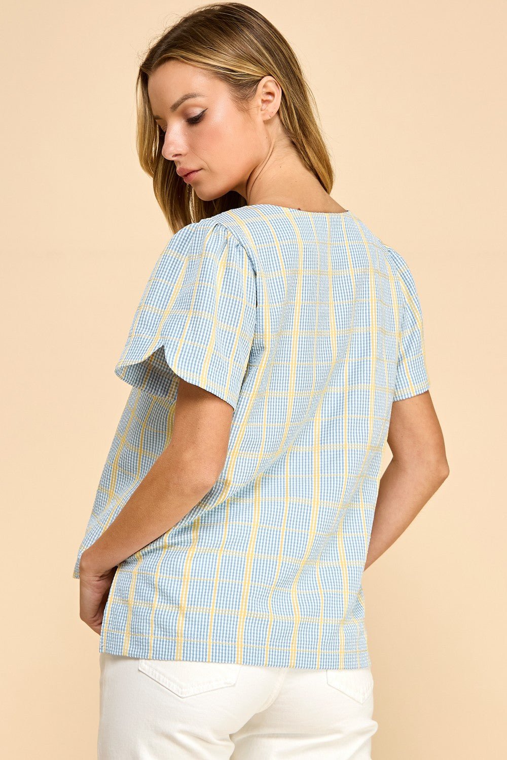 Rose & Lee Co Rayne Top, Blue/Yellow Plaid Work Tops