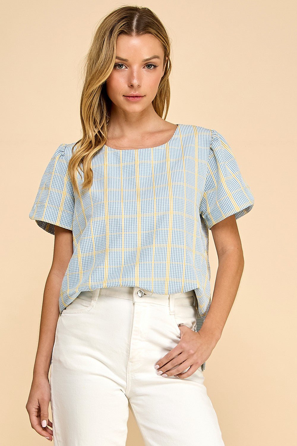 Rose & Lee Co Rayne Top, Blue/Yellow Plaid Work Tops