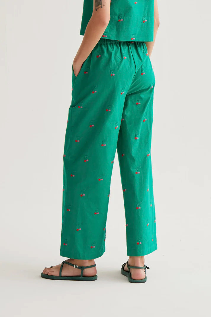 Pants with Green Cherries print