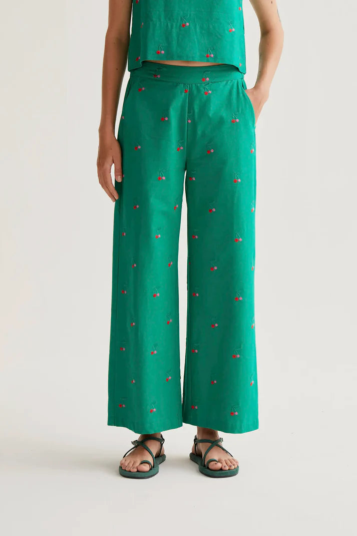 Pants with Green Cherries print