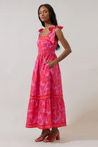 Red/Pink Floral Tiered Maxi Dress