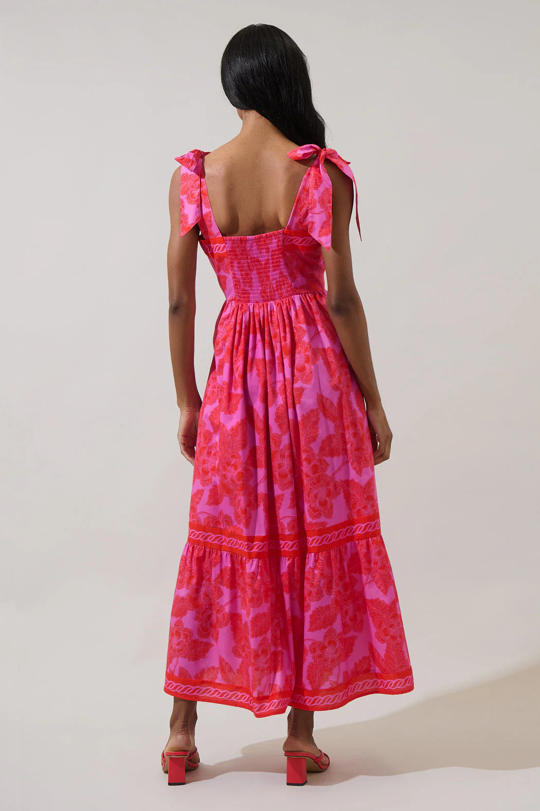 Red/Pink Floral Tiered Maxi Dress
