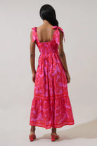Red/Pink Floral Tiered Maxi Dress