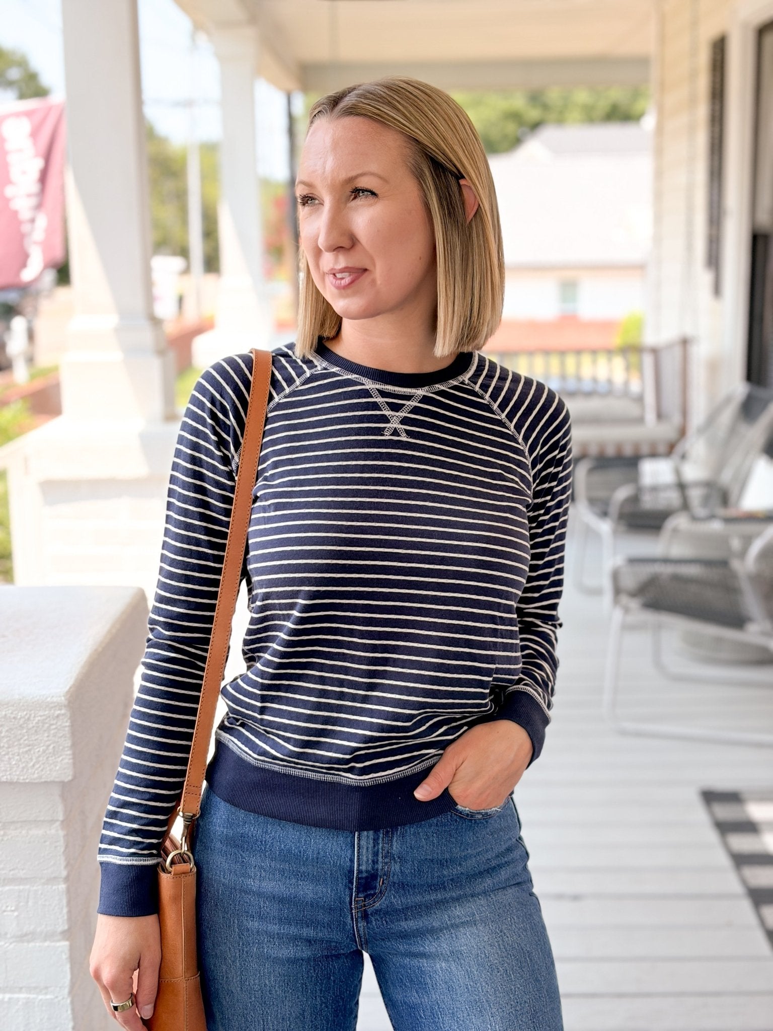 Rose & Lee Co Reversible Raglan Top, Twilight Stripe by Marine Layer Long Sleeve