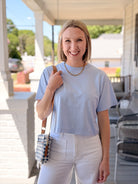 Rose & Lee Co Brecken Top, Chambray Blue short sleeve