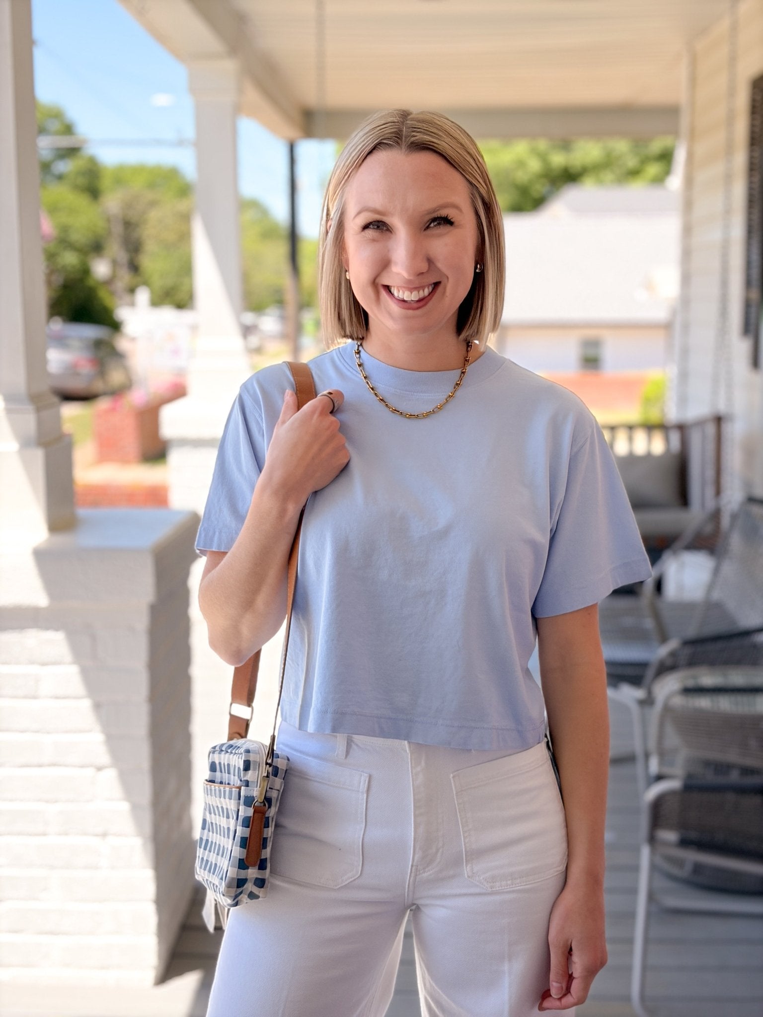 Rose & Lee Co Brecken Top, Chambray Blue short sleeve