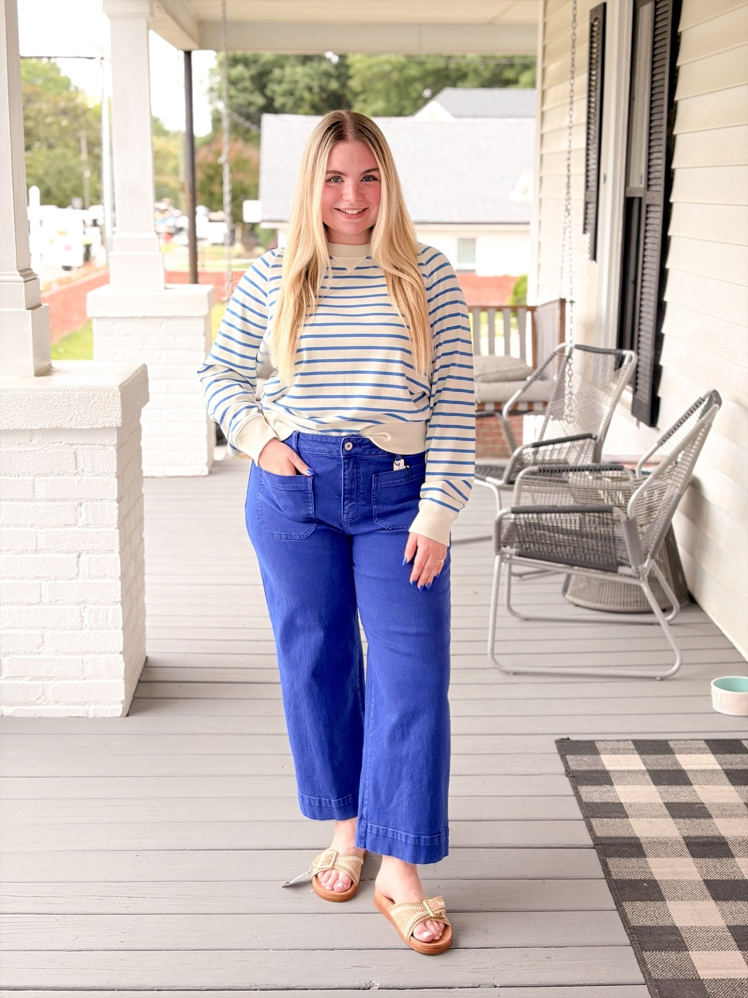 Rose & Lee Co Malibu Sweatshirt, Pop Blue Stripe Sweatshirt & Hoodies