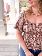 Rose & Lee Co Robyn Top, Chocolate short sleeve