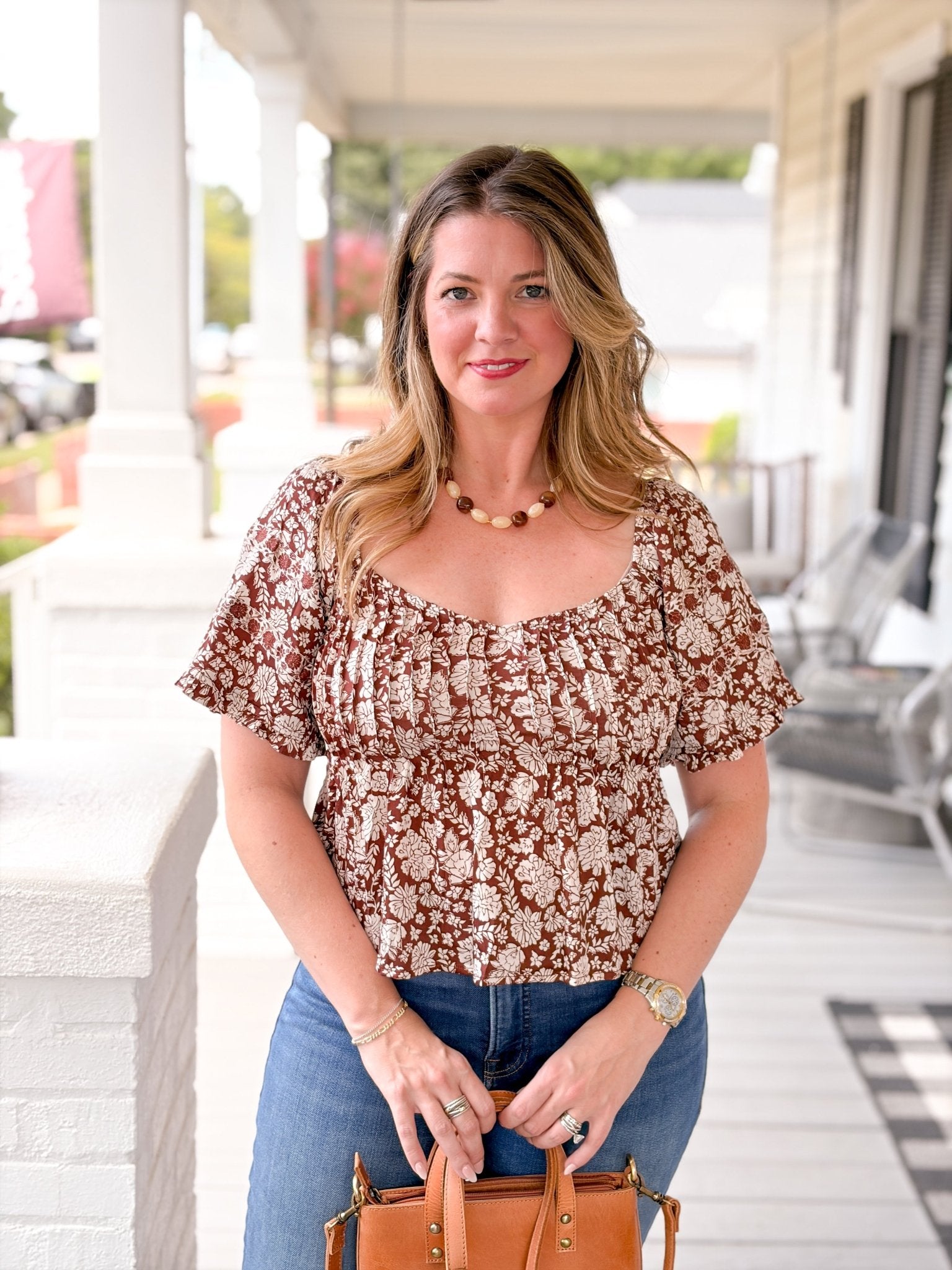 Rose & Lee Co Robyn Top, Chocolate short sleeve