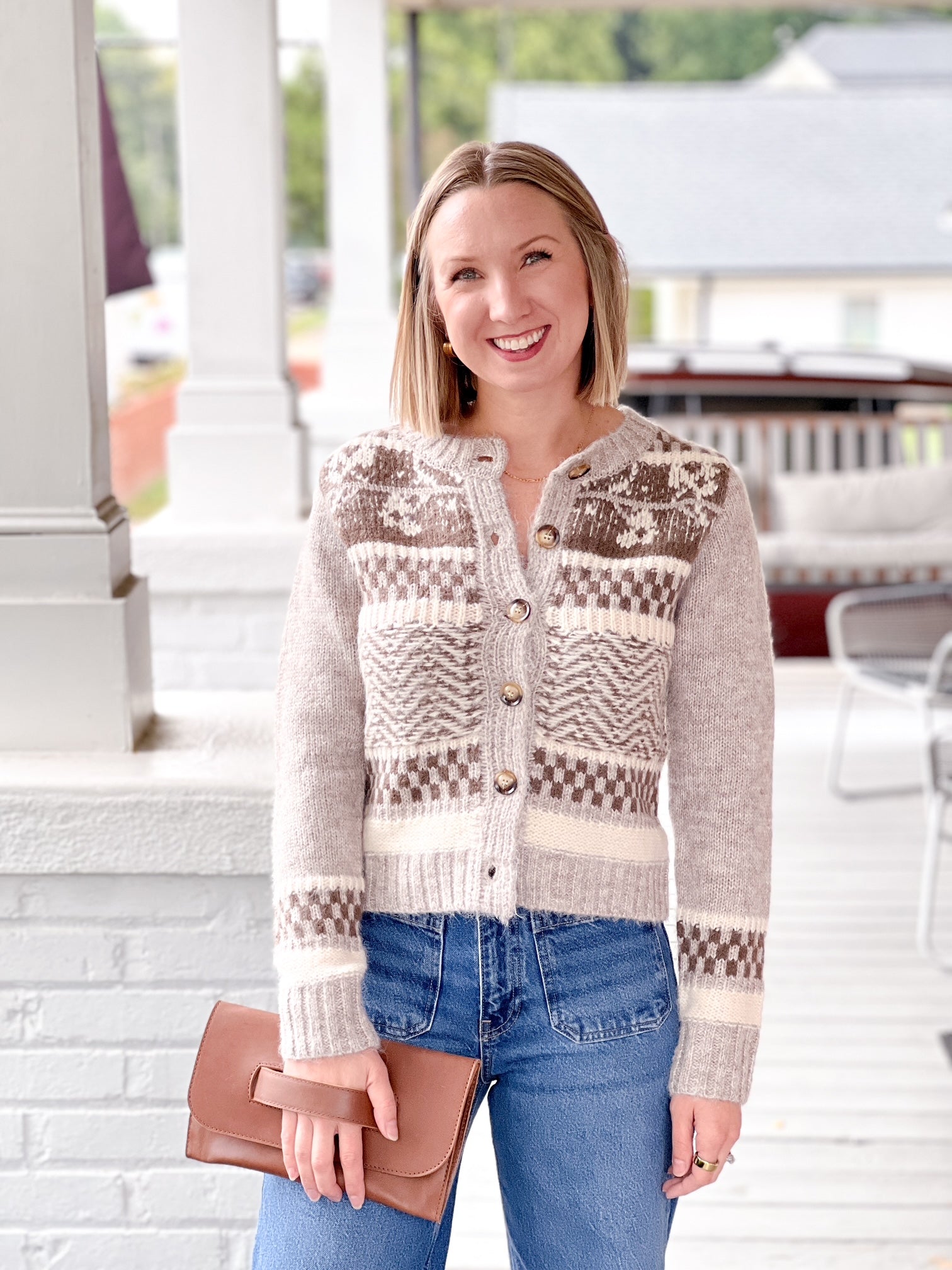 Printed Button Front Long Sleeve Cardigan