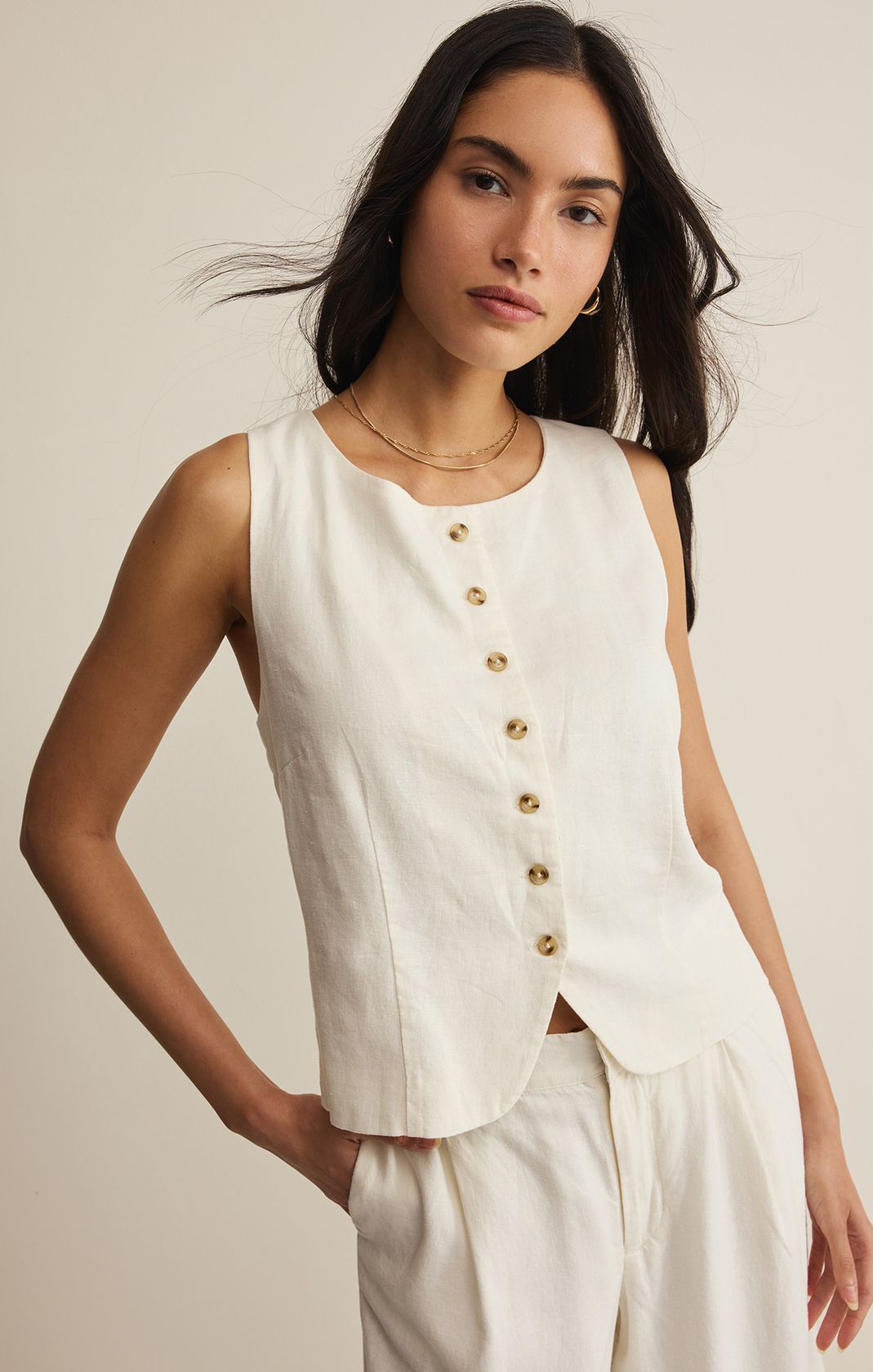 Rose & Lee Co Roman Linen Vest, Cloud by Z Supply Tanks