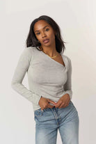 Grey Long Sleeve Asymmetrical Top