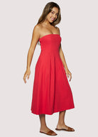 Red Strapless Midi Dress