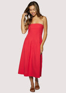 Red Strapless Midi Dress