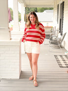 Rose & Lee Co Caddie Sweater, Red/Ivory Stripe Sweaters