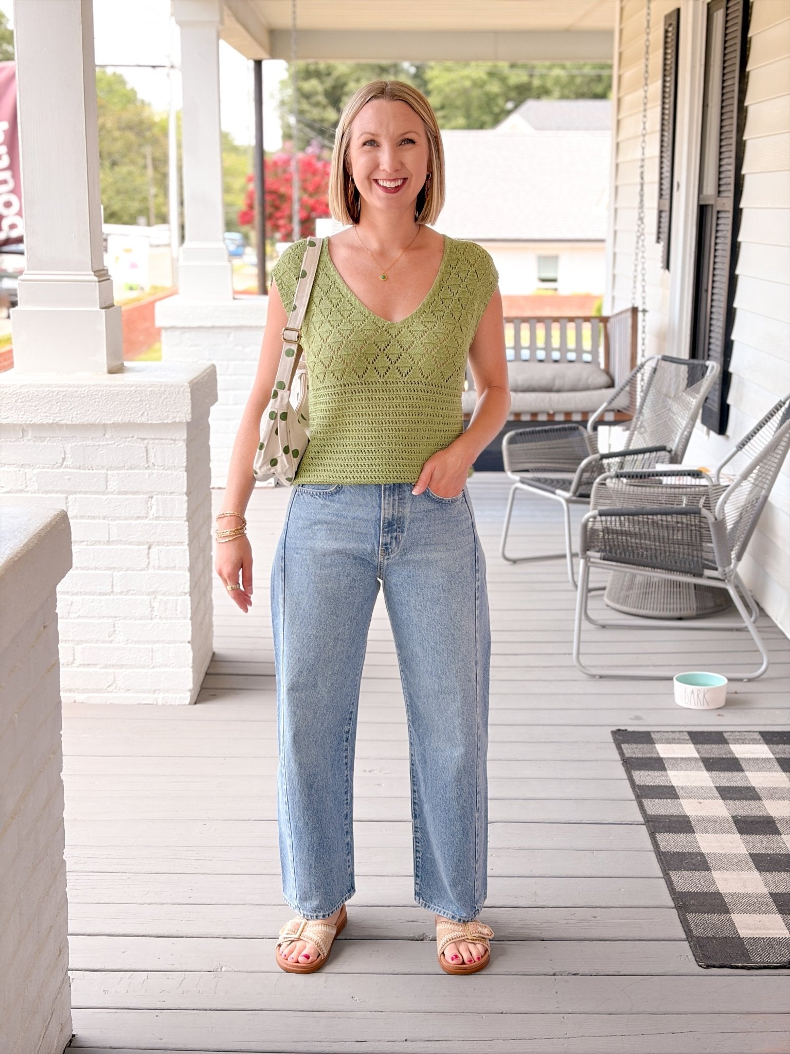 Rose & Lee Co Annabelle Top, Green short sleeve