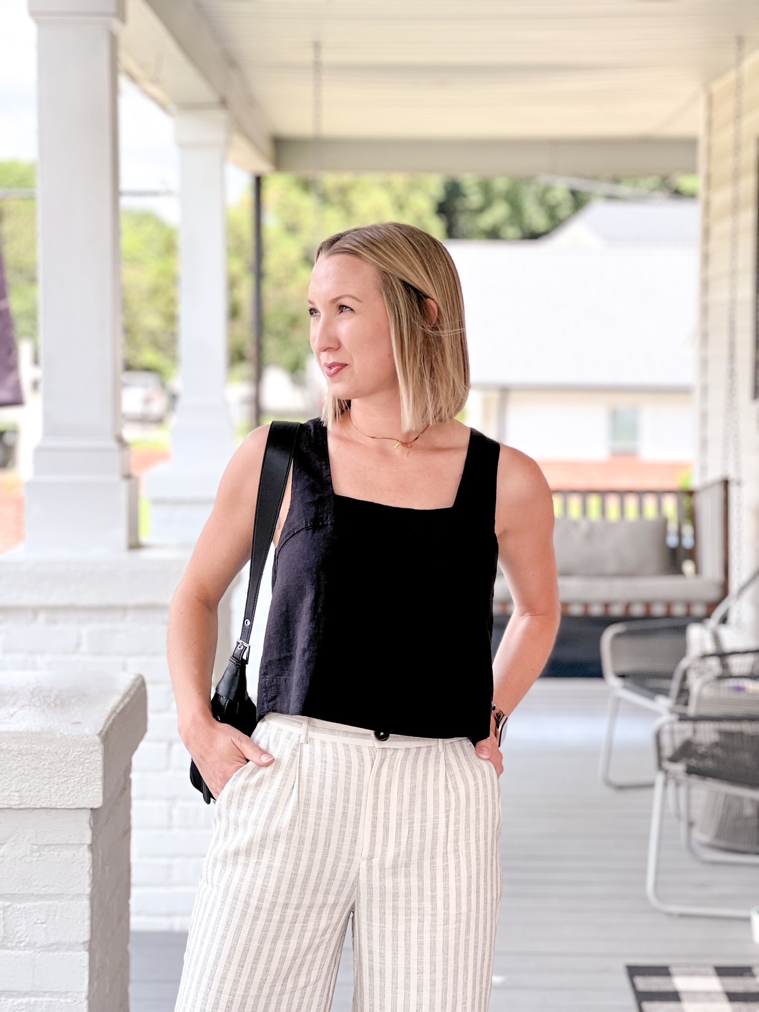 black square neck tank top with tulip back