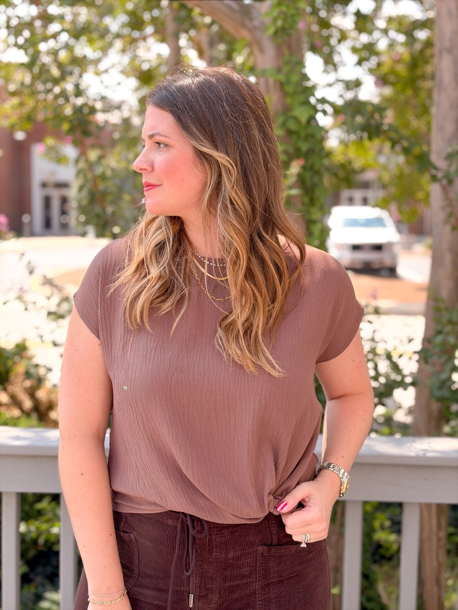 Rose & Lee Co Sandra Top, Brown Work Tops