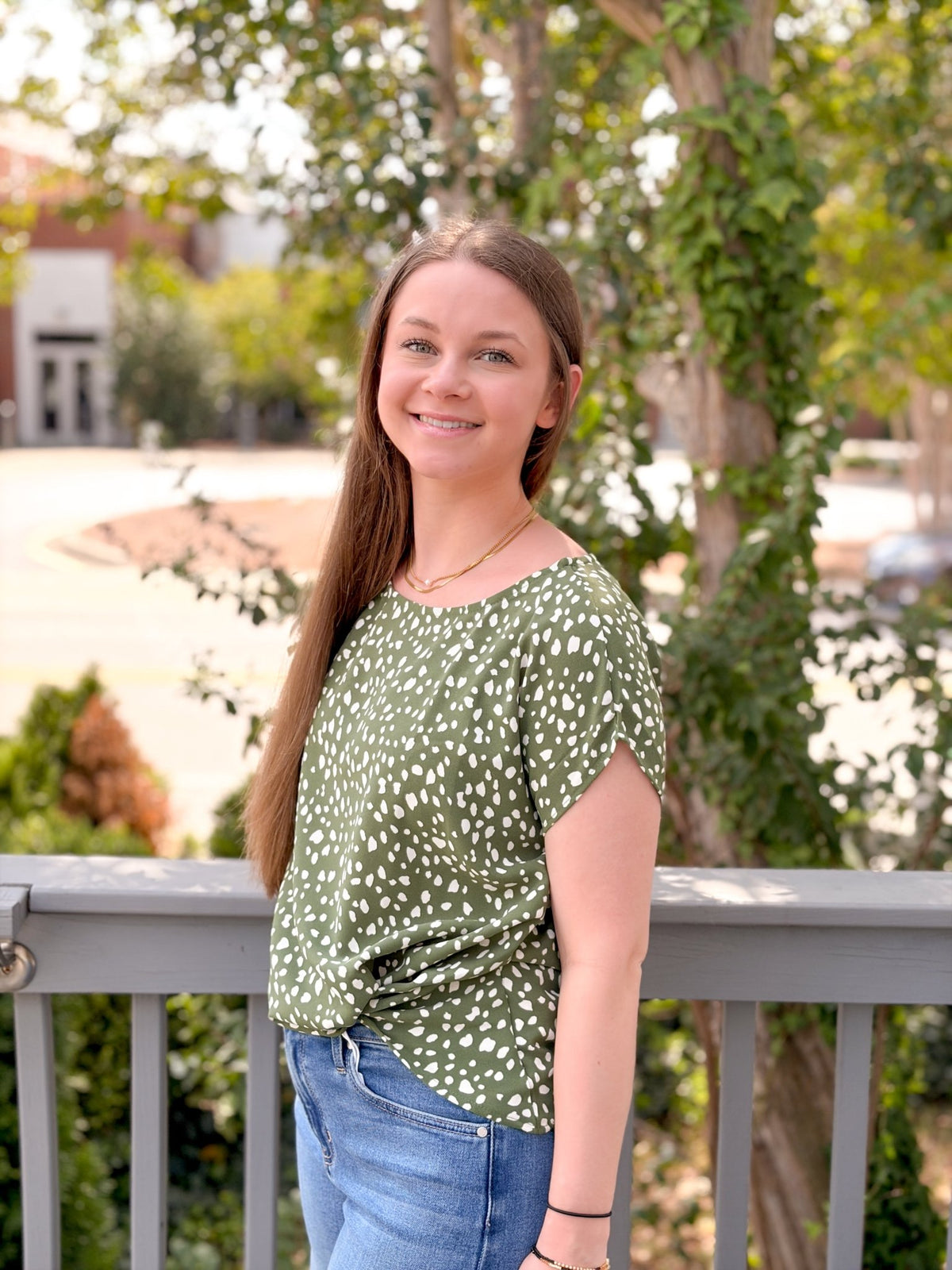 Rose & Lee Co Sandra Top, Olive/Ivory Abstract Work Tops