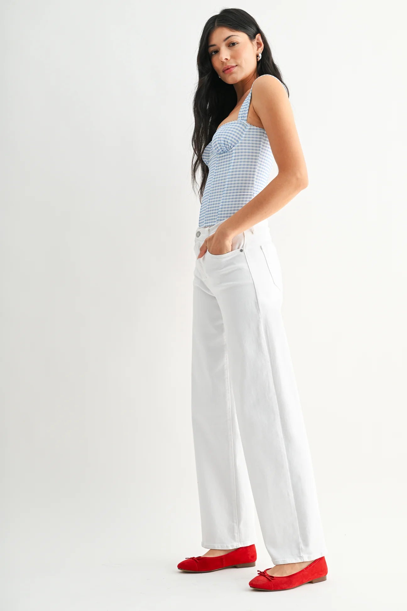 white wide leg denim
