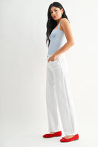white wide leg denim