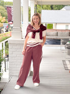Burgundy Wide Leg Track Pants