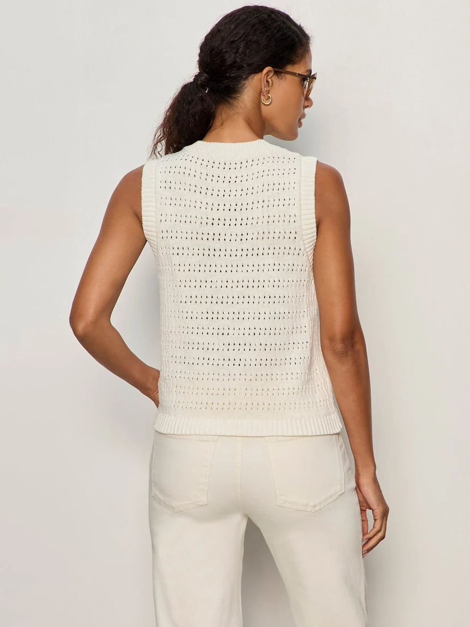 Ivory Pointelle Button Front Tank