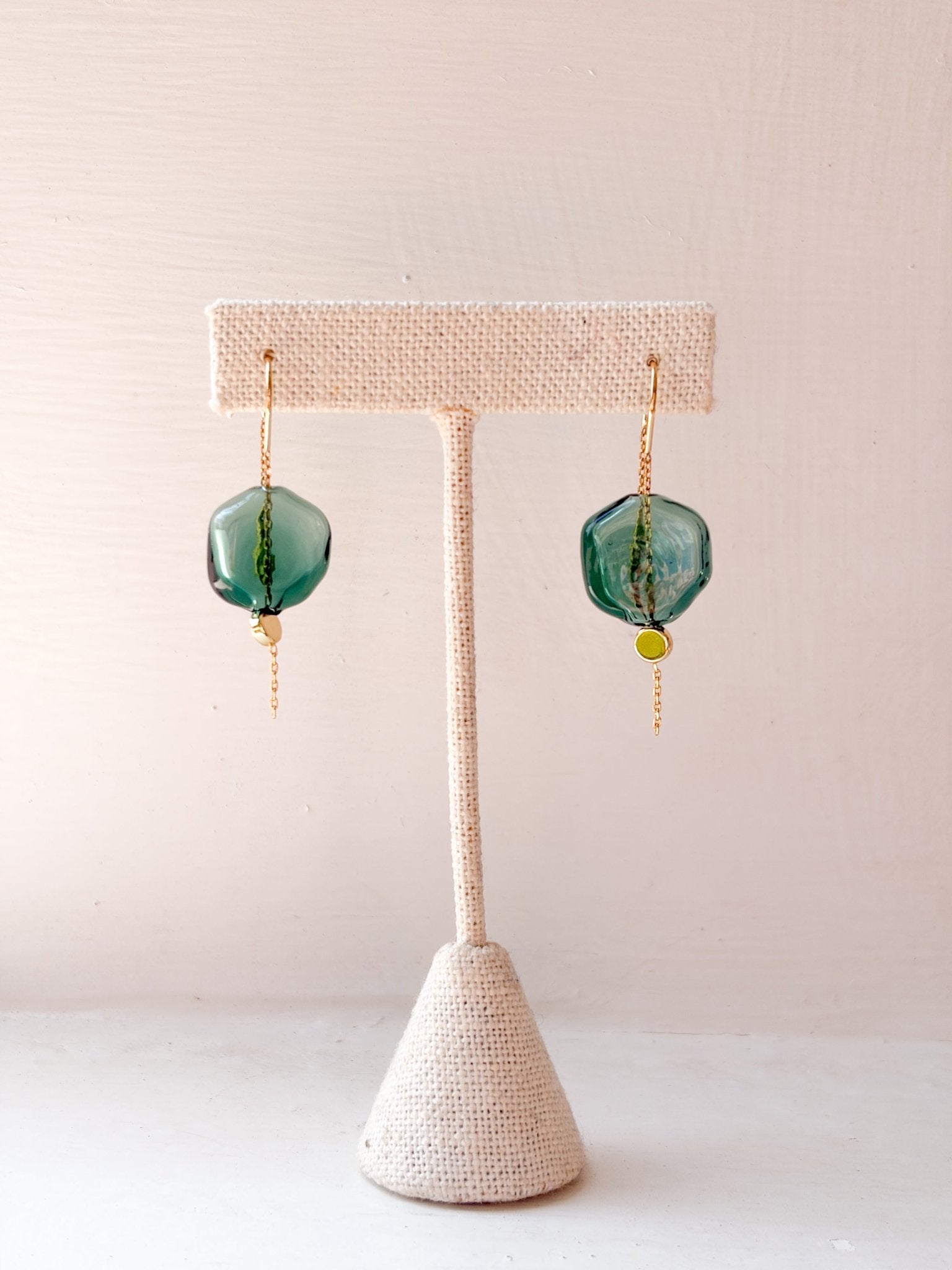 Rose & Lee Co Refined Glass Organic Threader Earrings, Teal/Gold Earrings