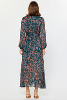 Green Long Sleeve Floral Print Dress