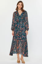 Green Long Sleeve Floral Print Dress