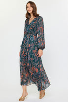 Green Long Sleeve Floral Print Dress