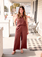 brown wide leg linen pants