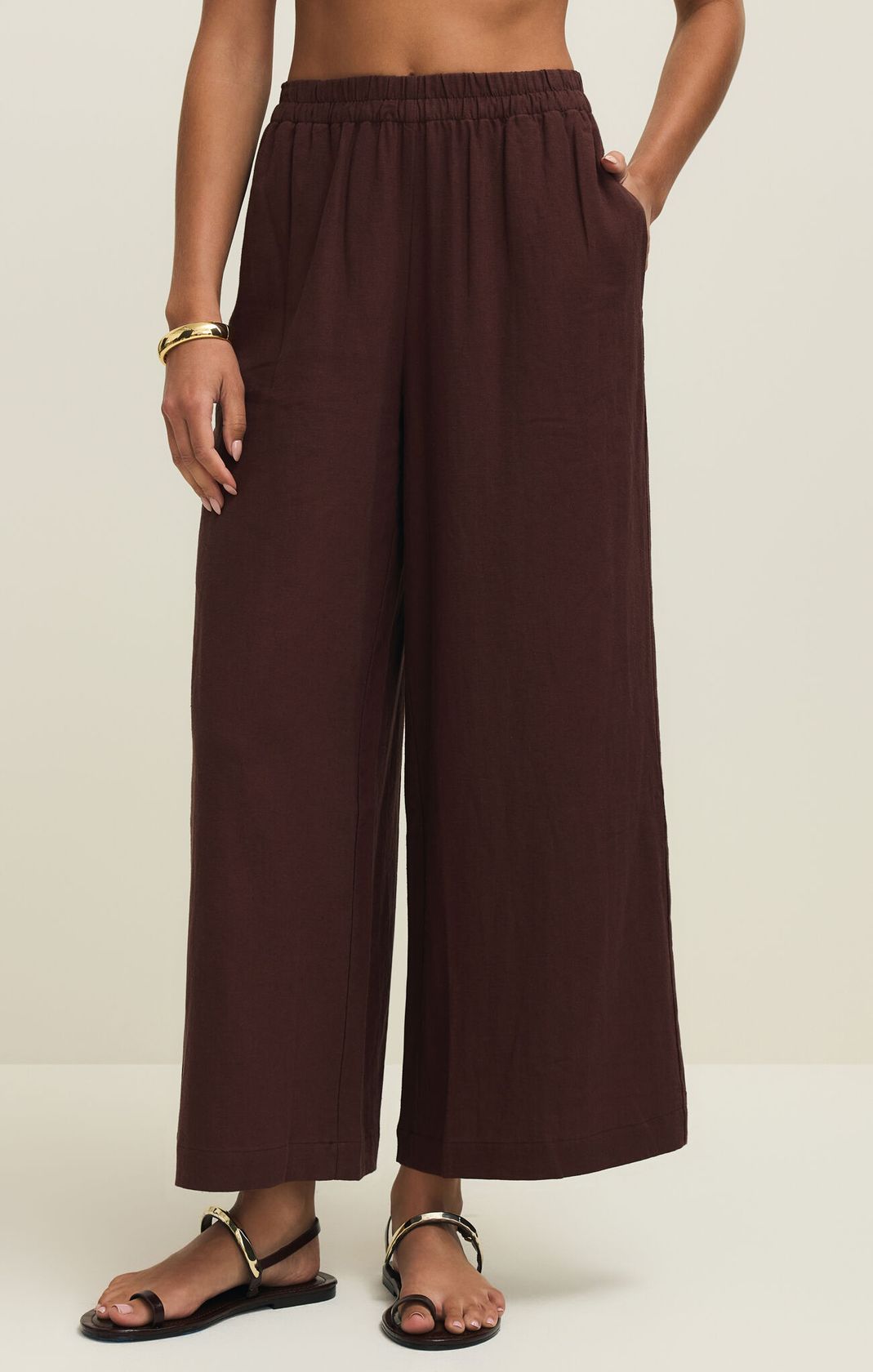 brown wide leg linen pants