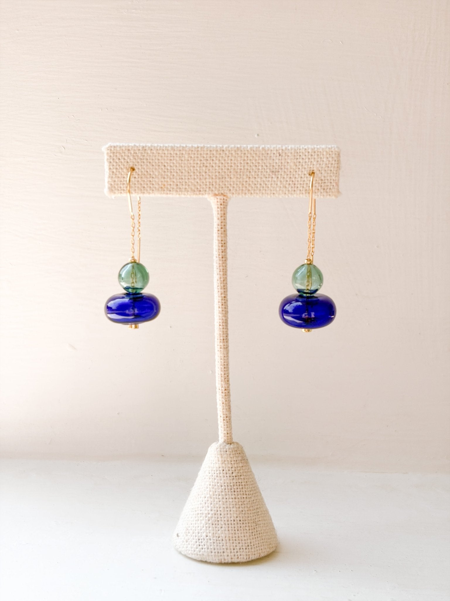 Rose & Lee Co Refined Glass Stacked Threader Earrings, Teal/Blue/Gold Earrings
