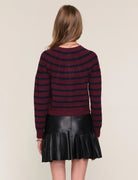 Navy/Burgundy Striped Cardigan with Novelty Buttons