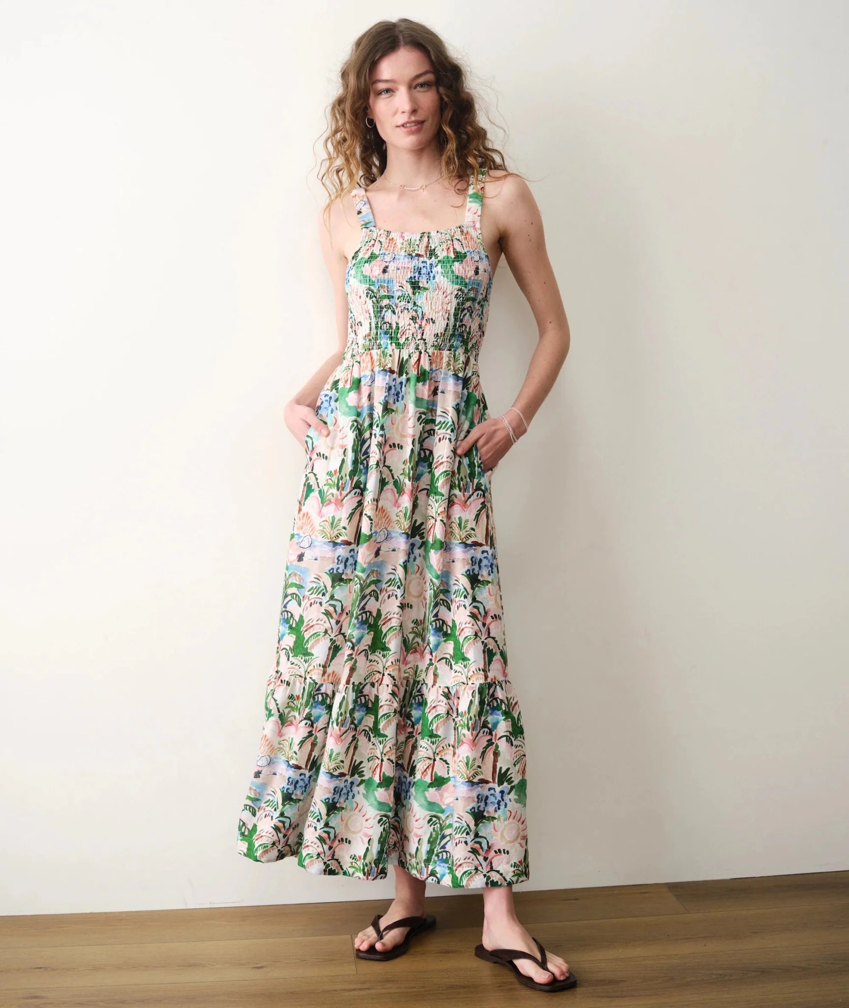 Rose & Lee Co Selene Dress, Watercolor Palm by Marine Layer Casual Dresses